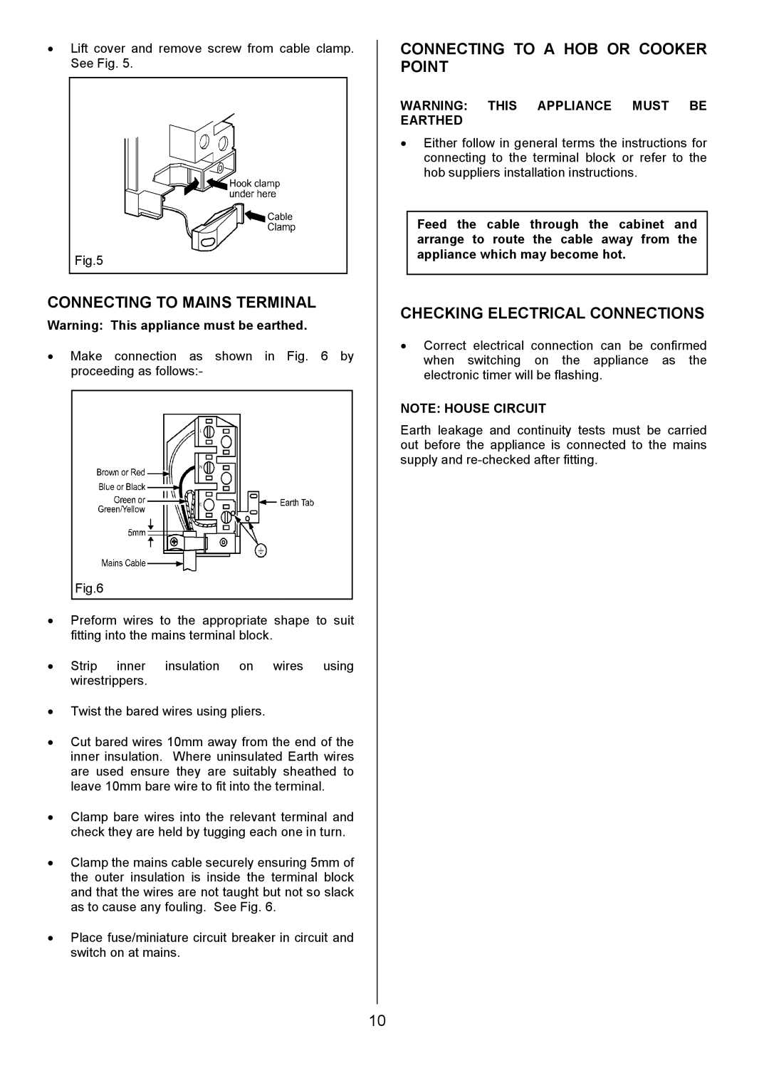 Electrolux EPDOM manual Connecting to Mains Terminal, Connecting to a HOB or Cooker Point, Checking Electrical Connections 