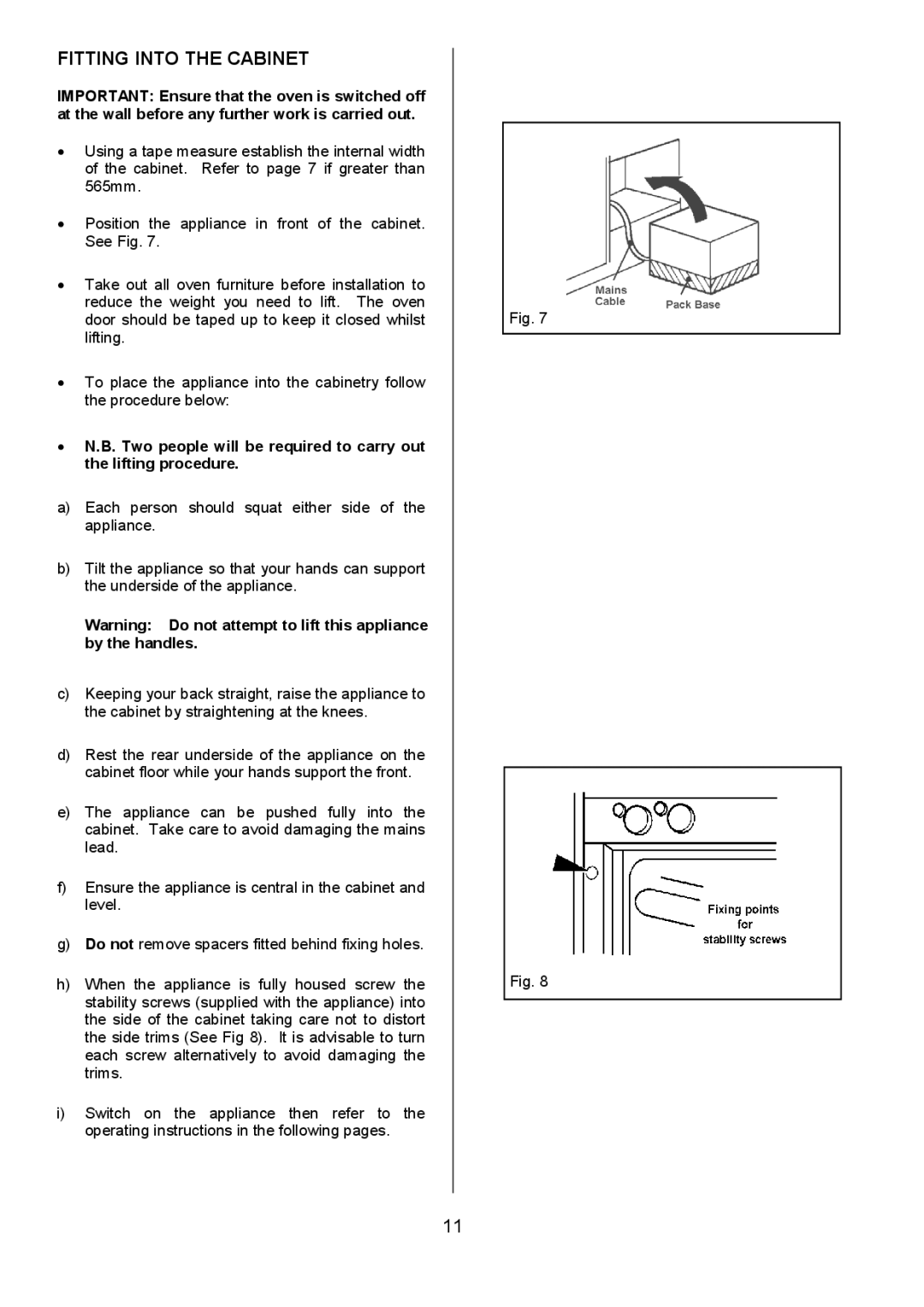 Electrolux EPDOMC manual Fitting Into the Cabinet 