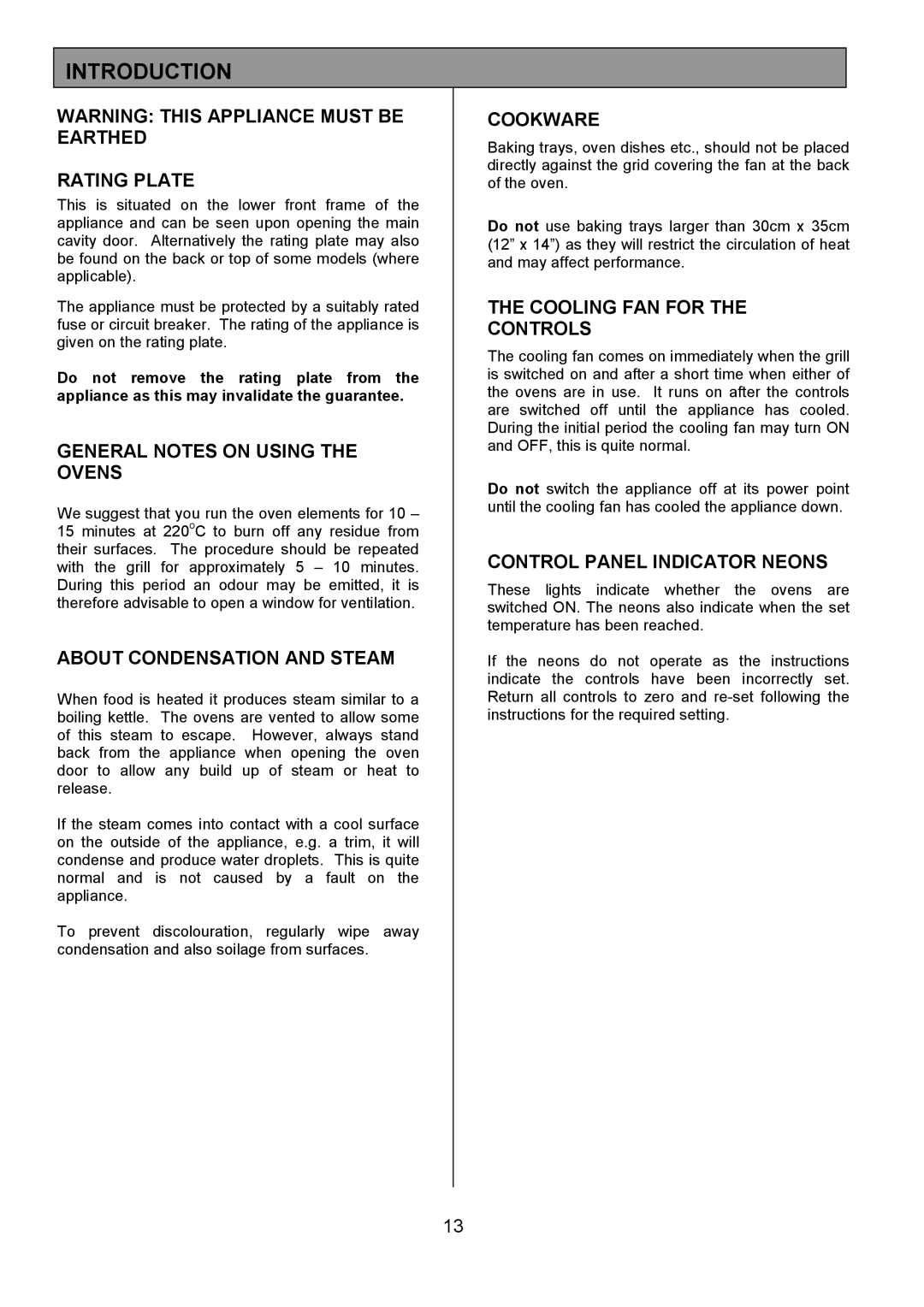 Electrolux EPDOMC manual Rating Plate, General Notes on Using the Ovens, About Condensation and Steam, Cookware 