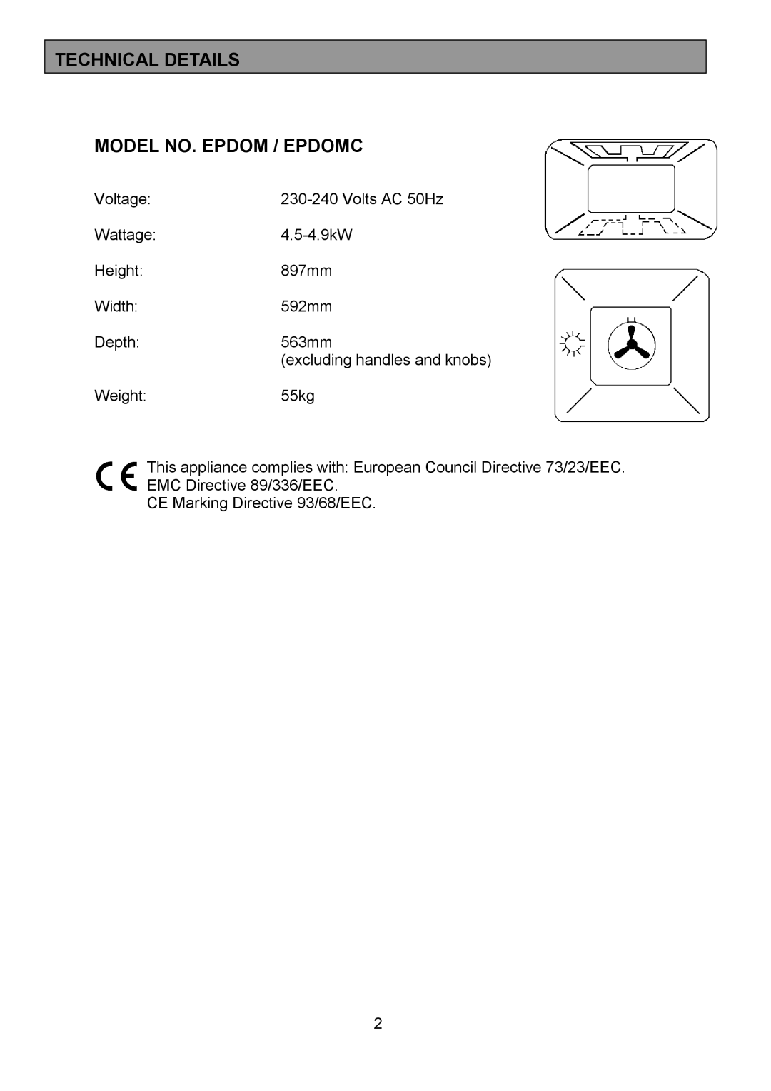 Electrolux EPDOMC manual Technical Details Model NO. Epdom / Epdomc 