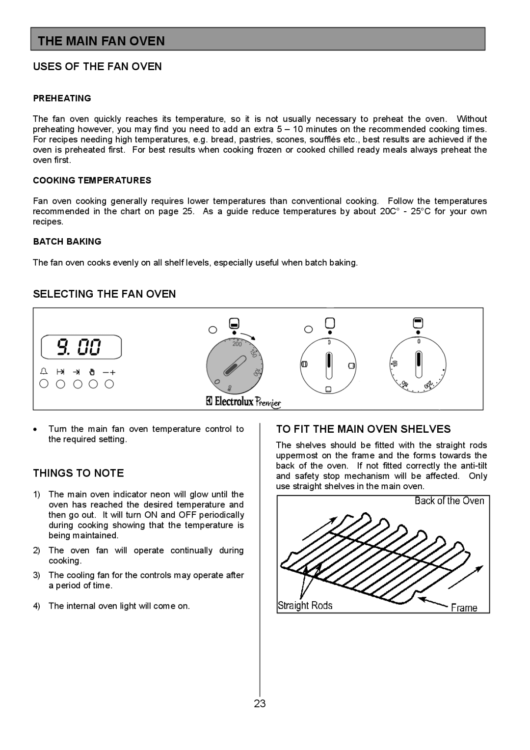 Electrolux EPDOMC manual Main FAN Oven, Uses of the FAN Oven, Selecting the FAN Oven, To FIT the Main Oven Shelves 