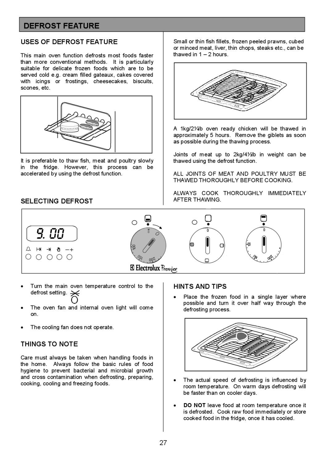 Electrolux EPDOMC manual Uses of Defrost Feature, Selecting Defrost 