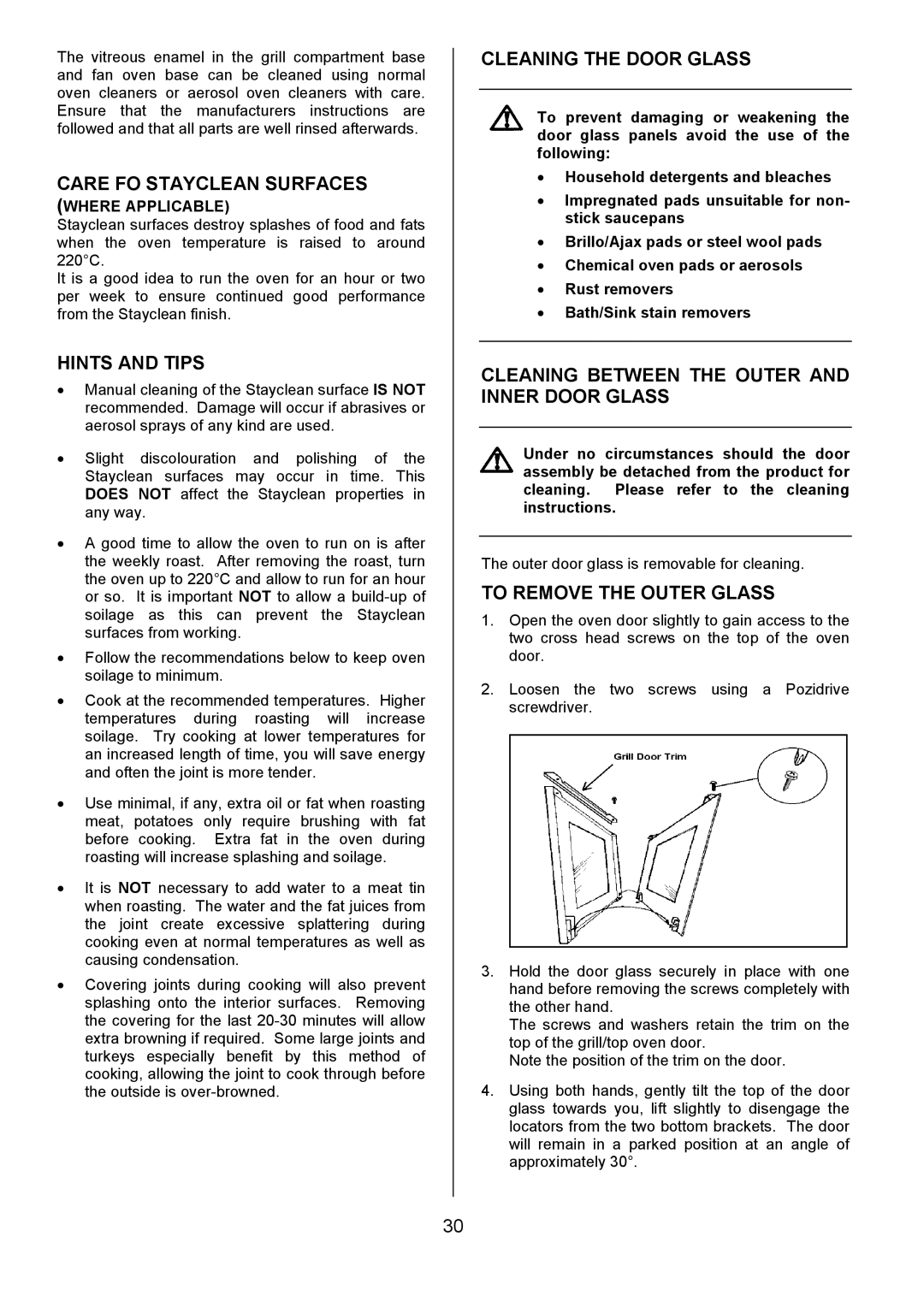 Electrolux EPDOM Care FO Stayclean Surfaces, Cleaning the Door Glass, Cleaning Between the Outer and Inner Door Glass 