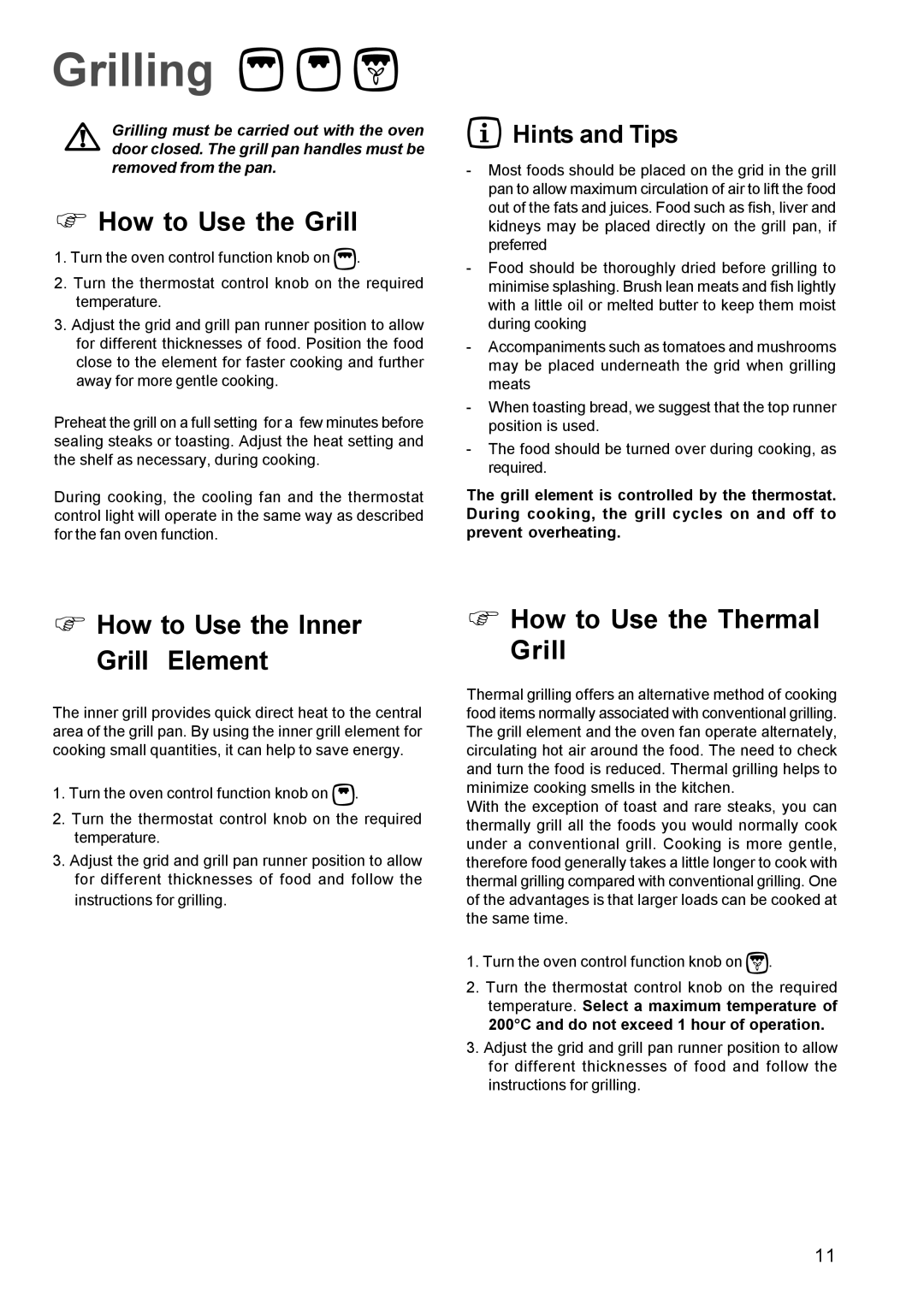 Electrolux EPSOM manual Grilling, How to Use the Grill 