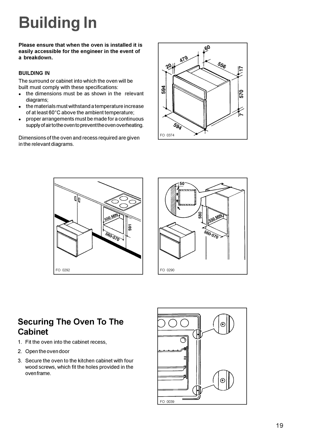 Electrolux EPSOM manual Building, Securing The Oven To Cabinet 