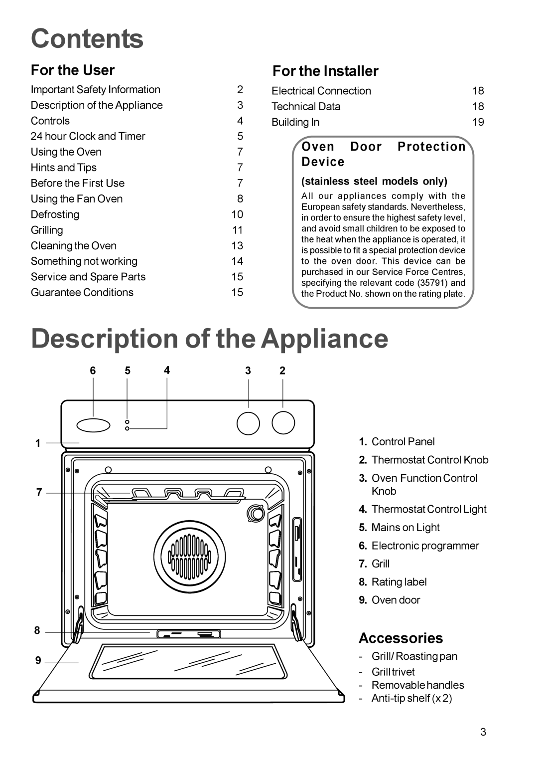 Electrolux EPSOM manual Contents, Description of the Appliance 