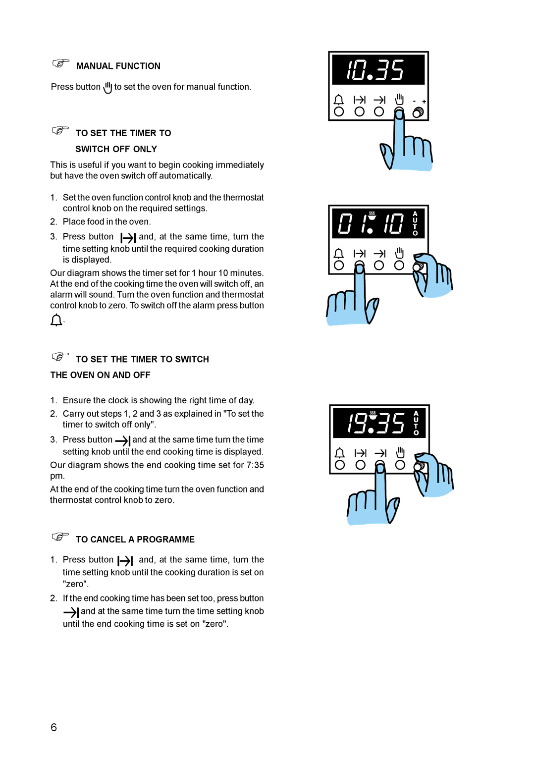 Electrolux EPSOM Manual Function, To SET the Timer to Switch OFF only, To SET the Timer to Switch the Oven on and OFF 