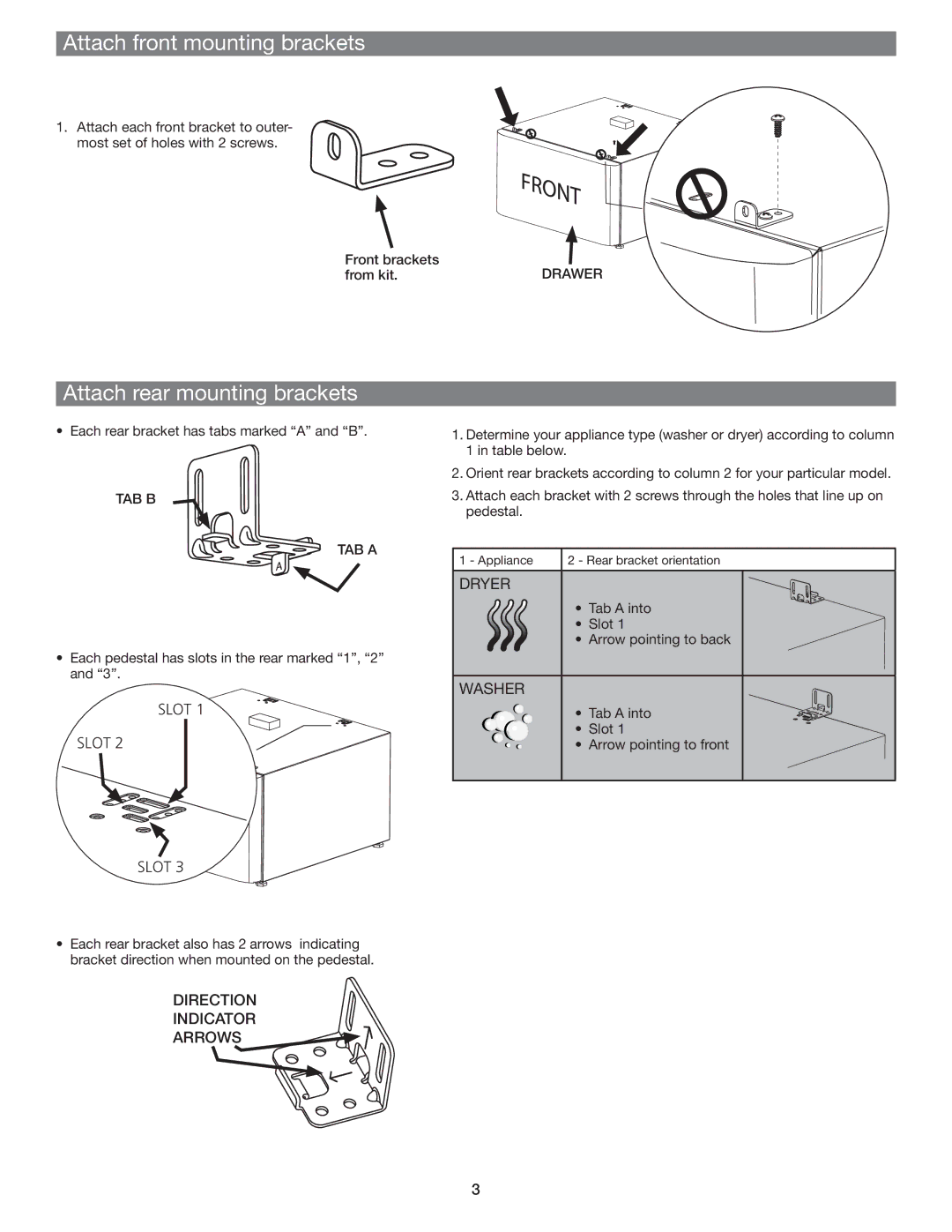 Electrolux EPWD15SS installation instructions Attach front mounting brackets, Attach rear mounting brackets 