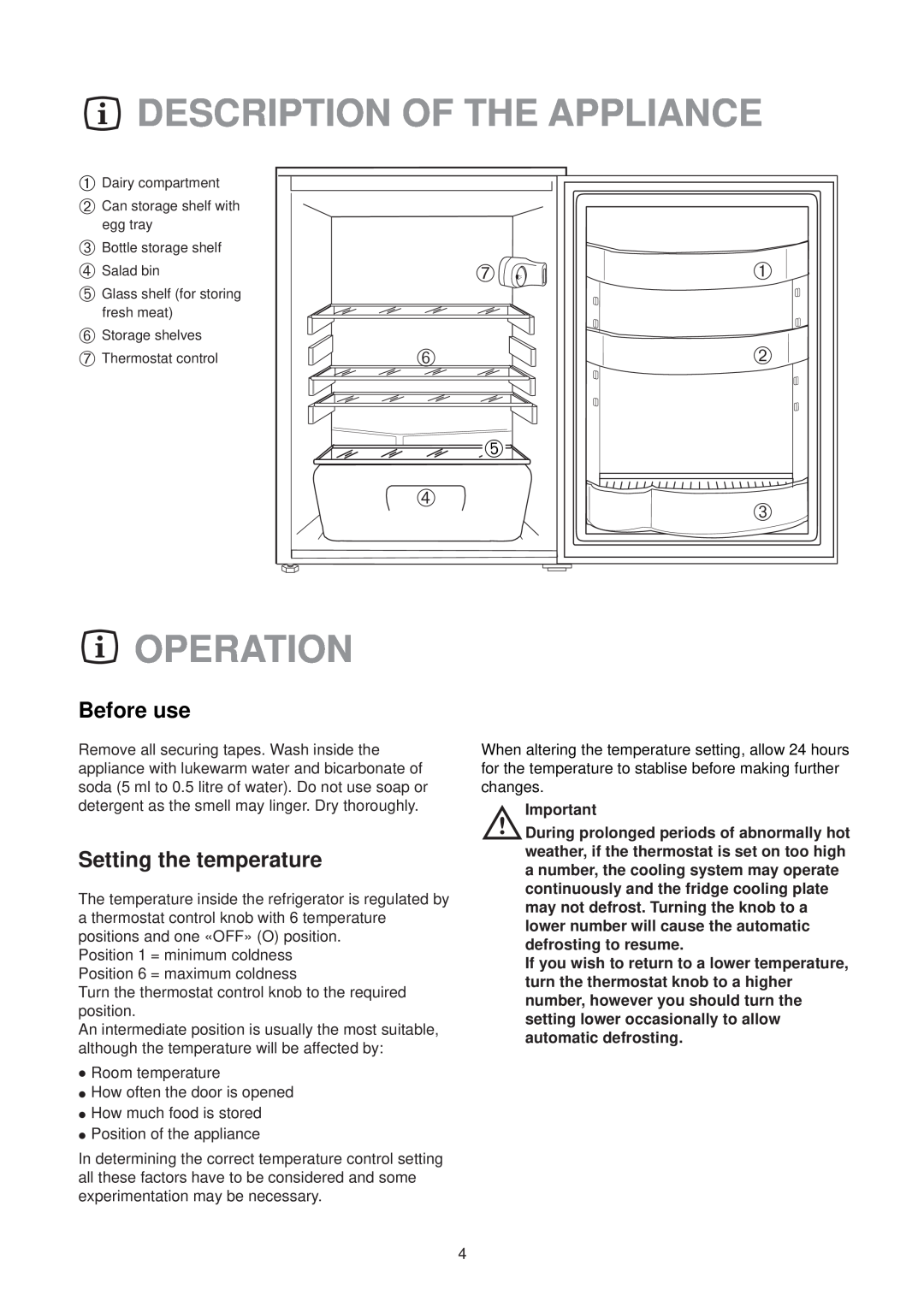 Electrolux ER 1626 T manual Description Of The Appliance, Operation 