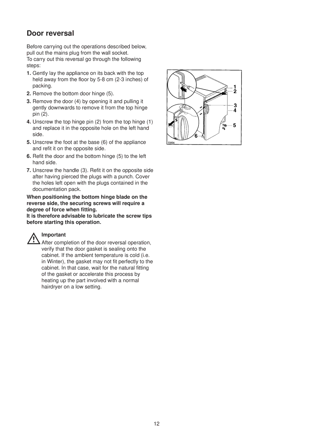 Electrolux ER 1627T manual Door reversal 