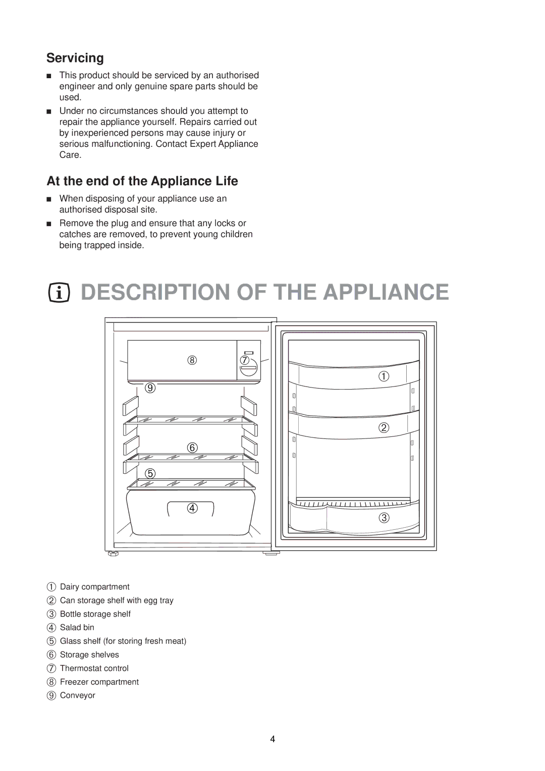 Electrolux ER 1627T manual Description of the Appliance, Servicing, At the end of the Appliance Life 