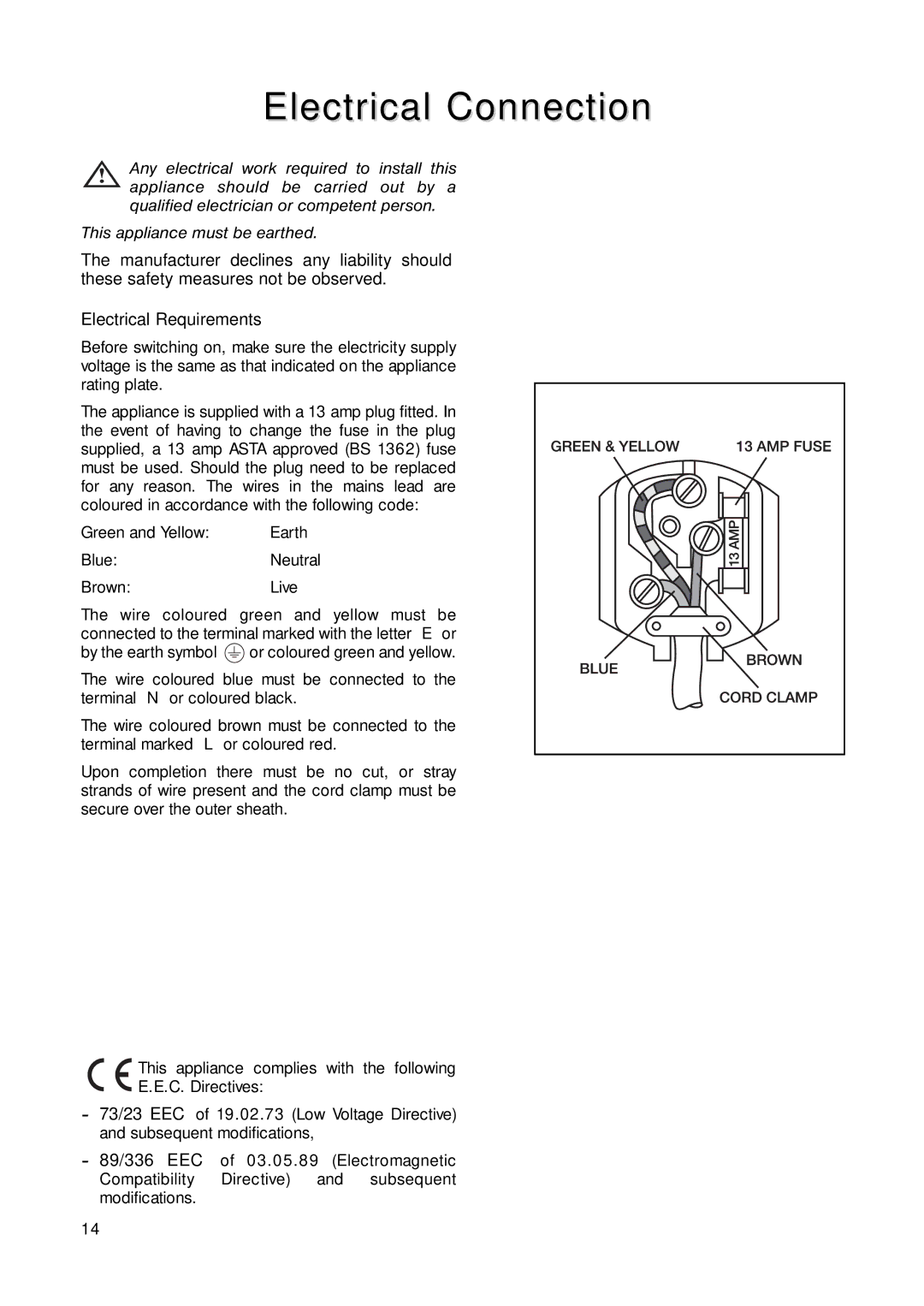 Electrolux ER 1641 T manual Electrical Connection, Brown Live 