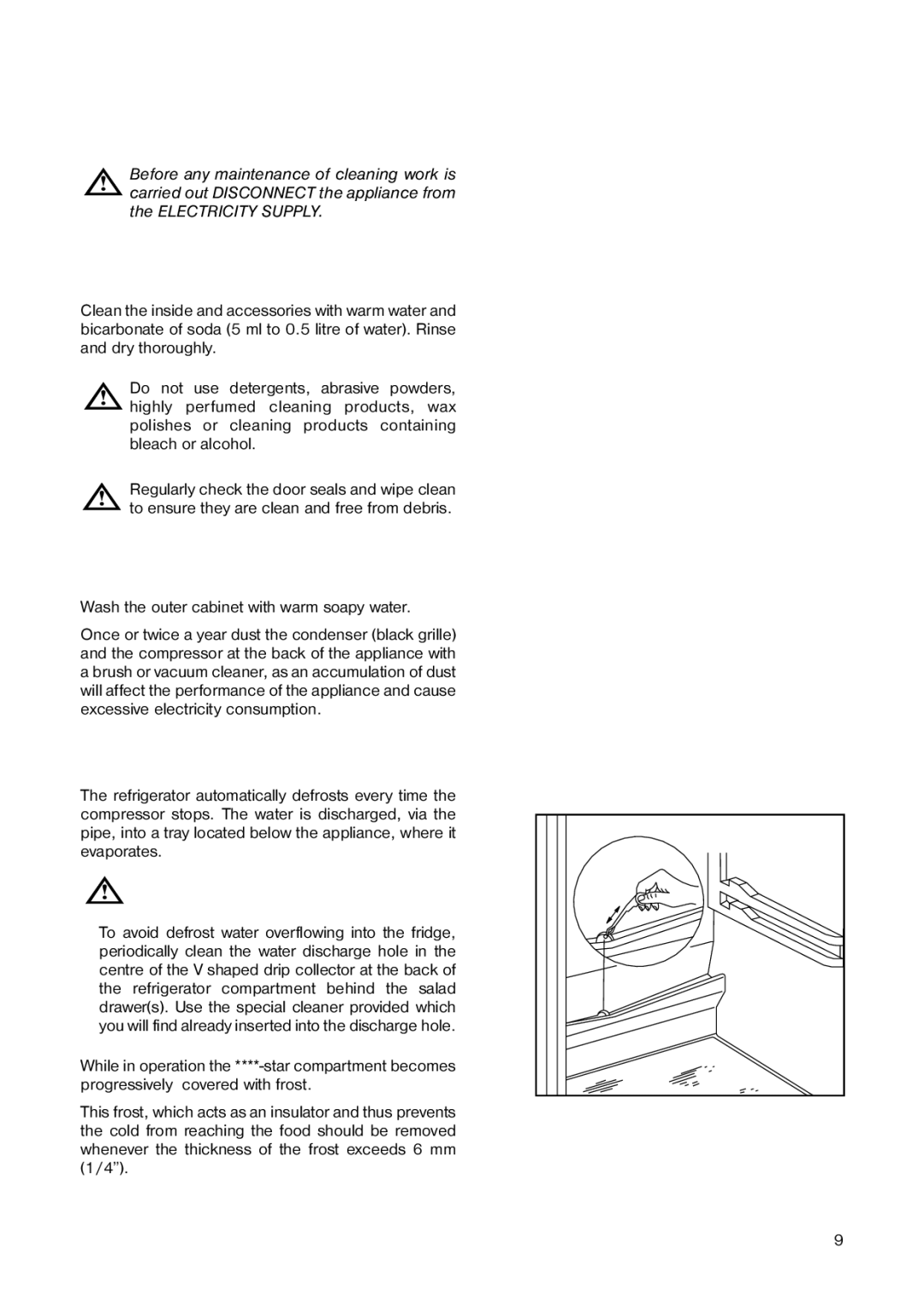 Electrolux ER 1643 T manual Maintenance & Cleaning, Internal Cleaning, External Cleaning, Defrosting 