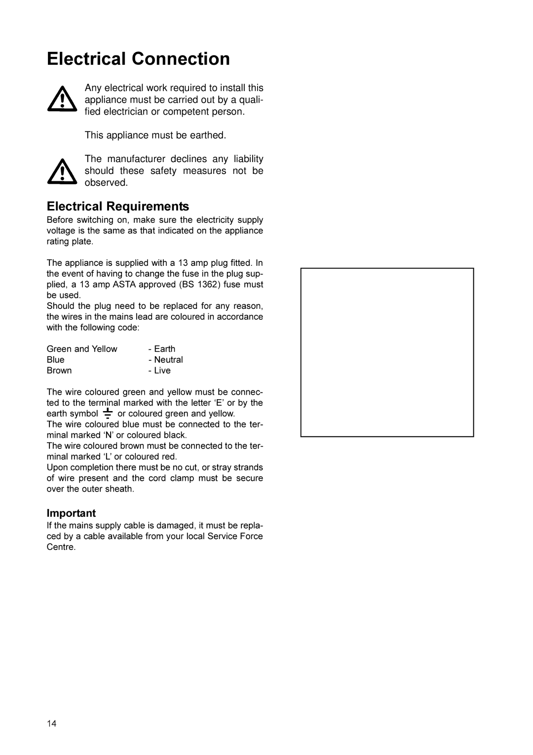 Electrolux ER 3161 BNN, ER 3166 BN, ER 2866 BN manual Electrical Connection, Electrical Requirements 