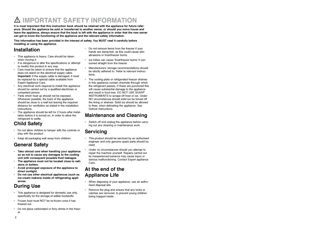 Electrolux ER 3625 B manual Important Safety Information 