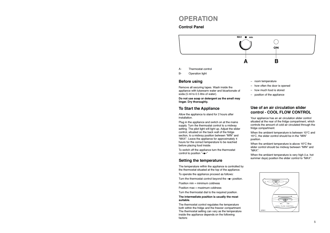 Electrolux ER 3625 B manual Operation, Before using, Setting the temperature 