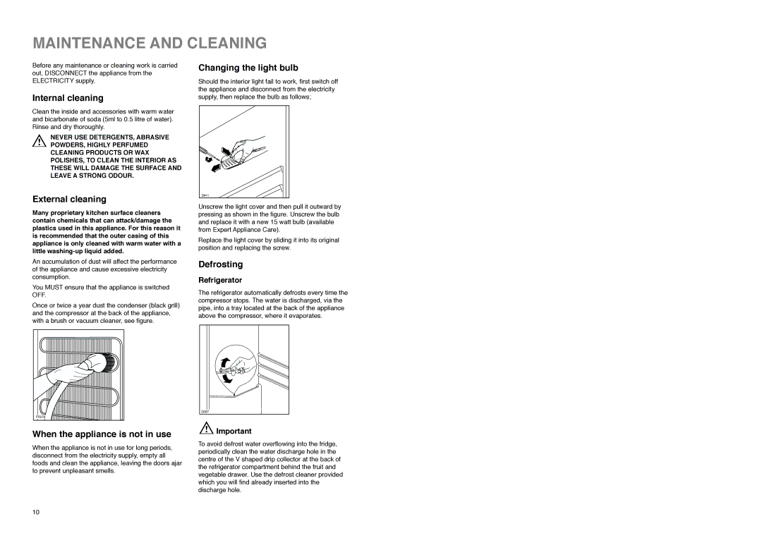 Electrolux ER 3825 B manual Maintenance and Cleaning, External cleaning, Defrosting, Refrigerator 