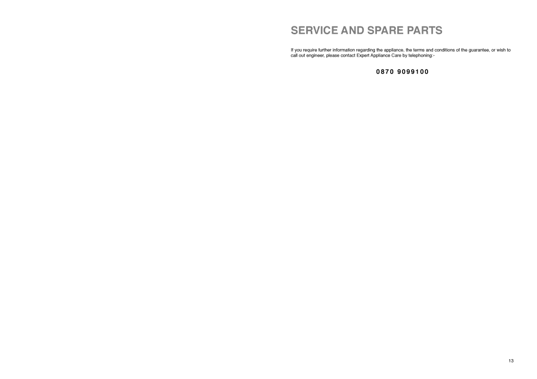 Electrolux ER 3825 B manual Service and Spare Parts, 7 0 9 0 9 9 1 0 