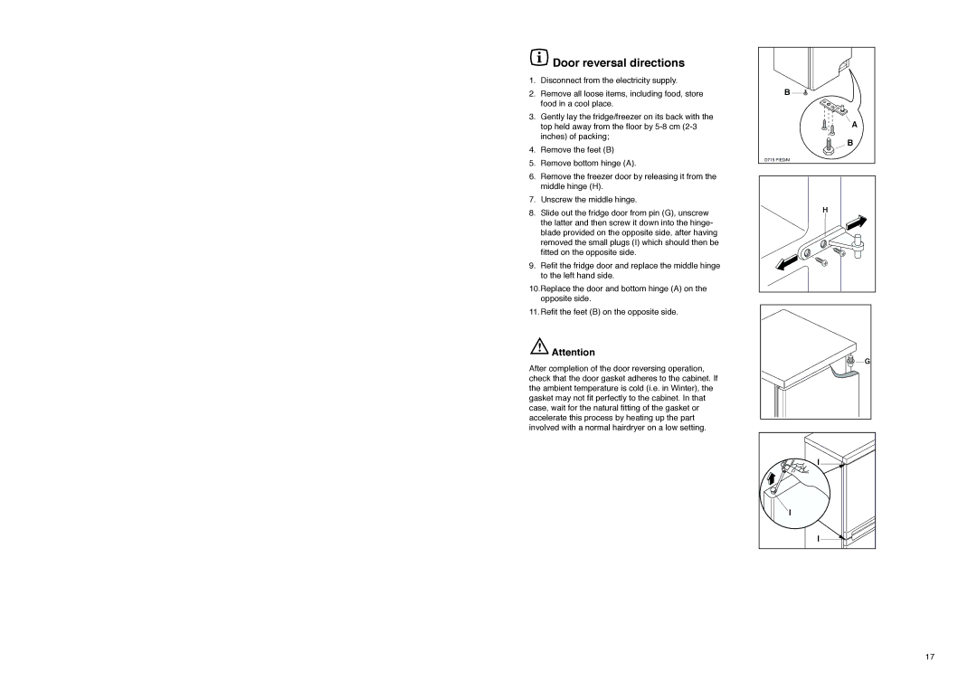 Electrolux ER 3825 B manual Door reversal directions 