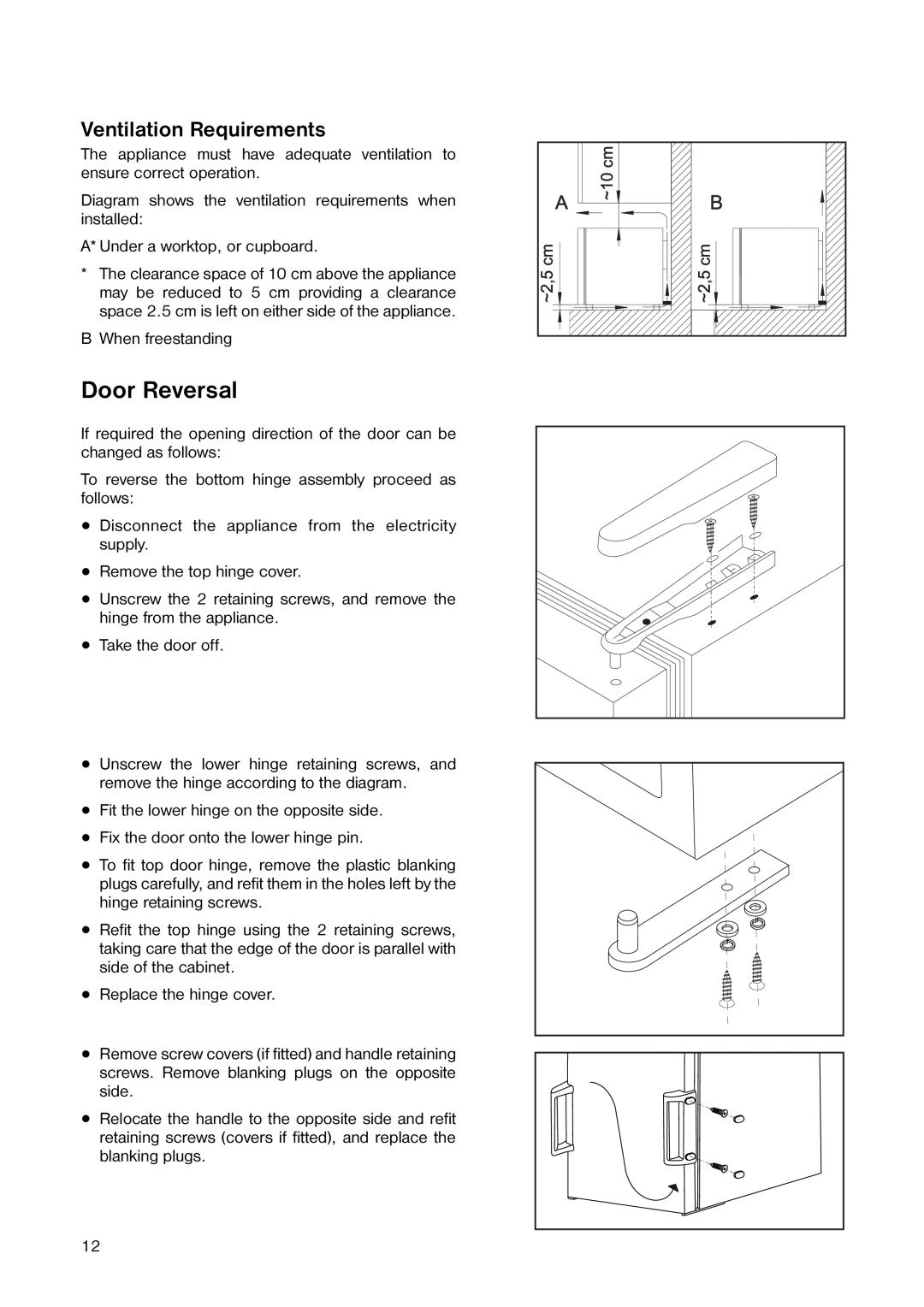 Electrolux ER 5763 C manual Door Reversal, Ventilation Requirements 