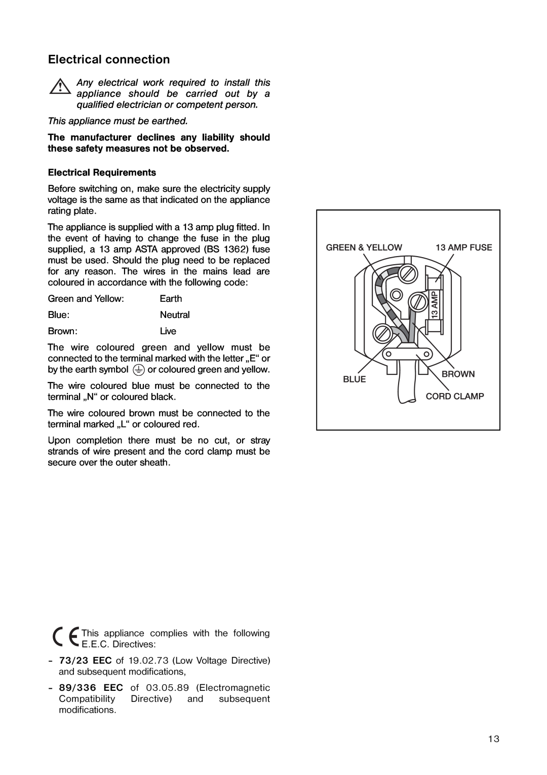 Electrolux ER 5763 C manual Electrical connection, This appliance must be earthed, Electrical Requirements 
