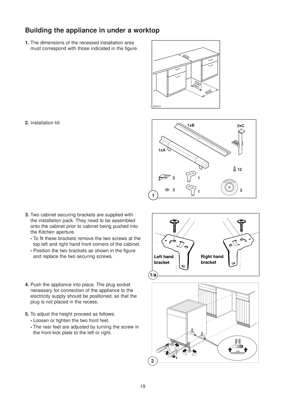 Electrolux ER 6334 U instruction manual Building the appliance in under a worktop, 600 550 Min 