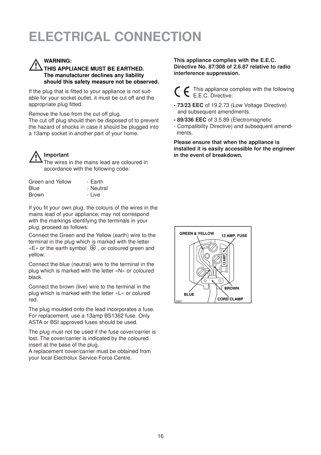 Electrolux ER 6336 U manual Electrical Connection 