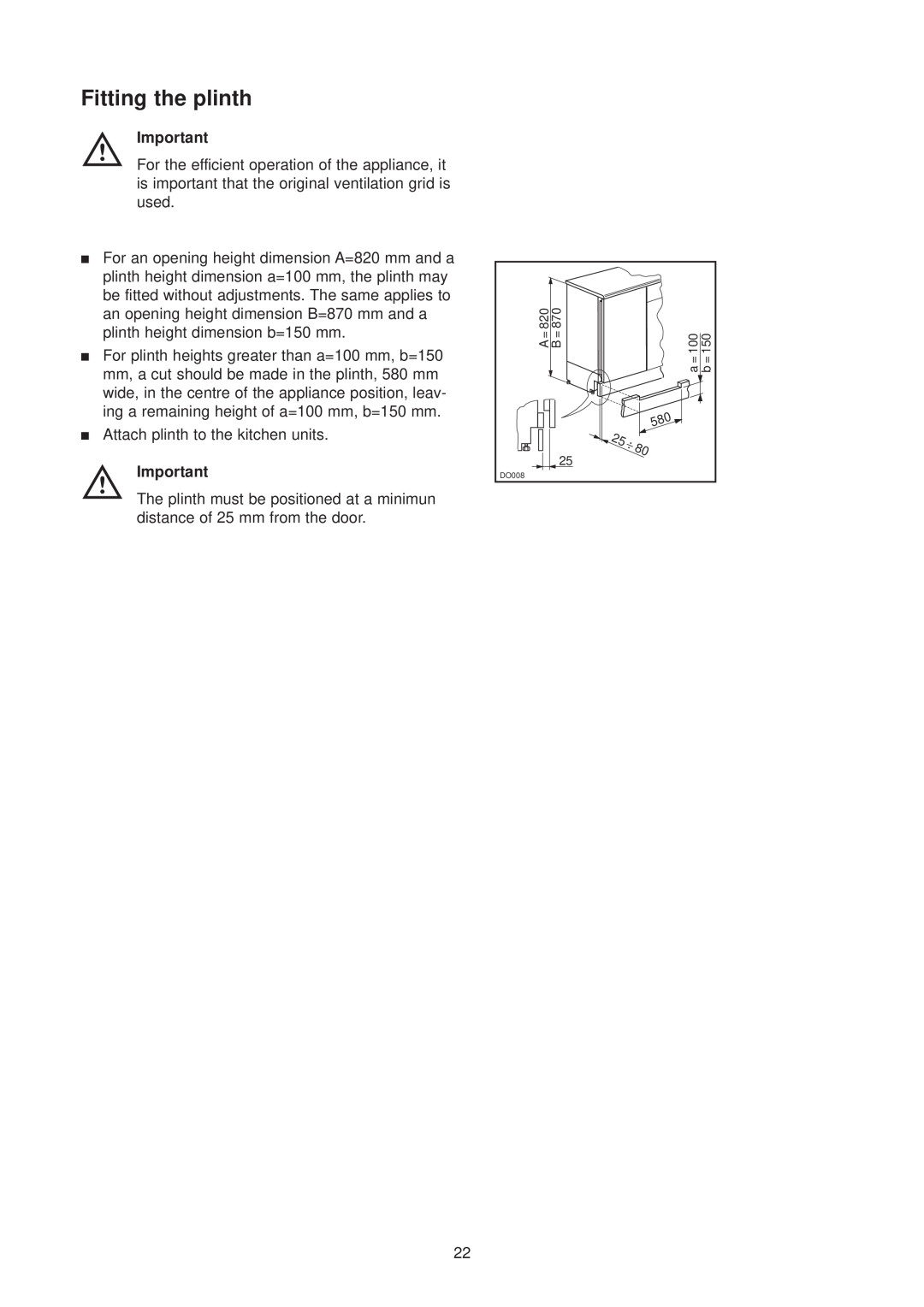 Electrolux ER 6336 U manual Fitting the plinth 