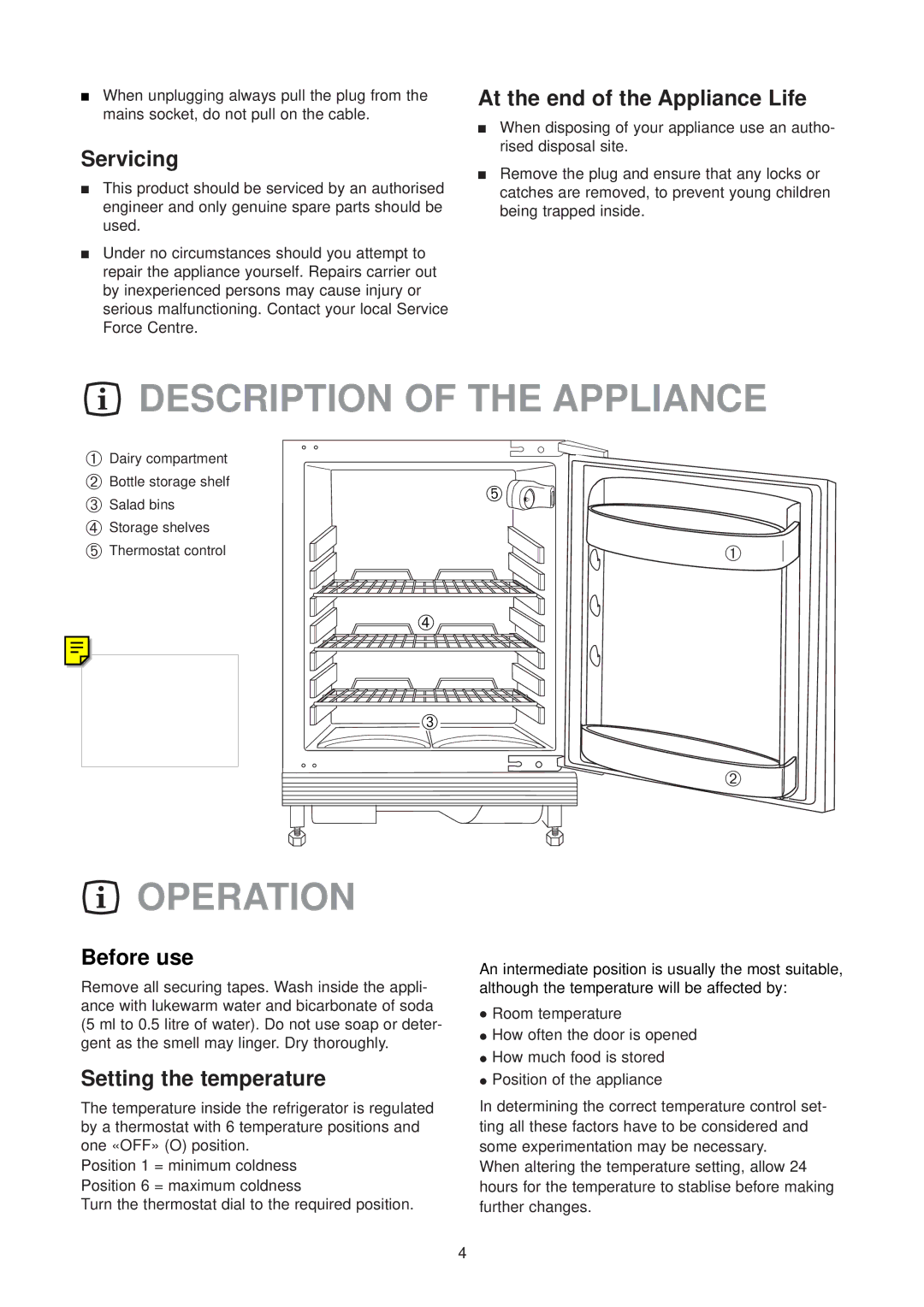 Electrolux ER 6436 manual Description of the Appliance, Operation 