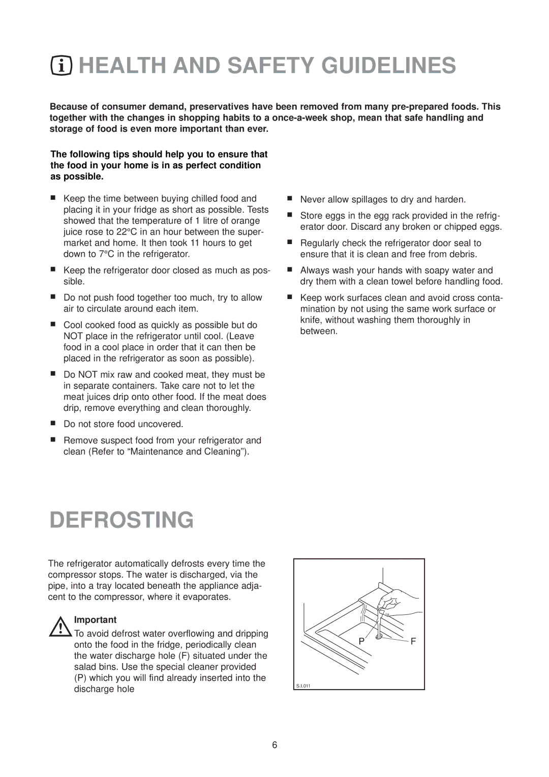 Electrolux ER 6436 manual Health and Safety Guidelines, Defrosting 