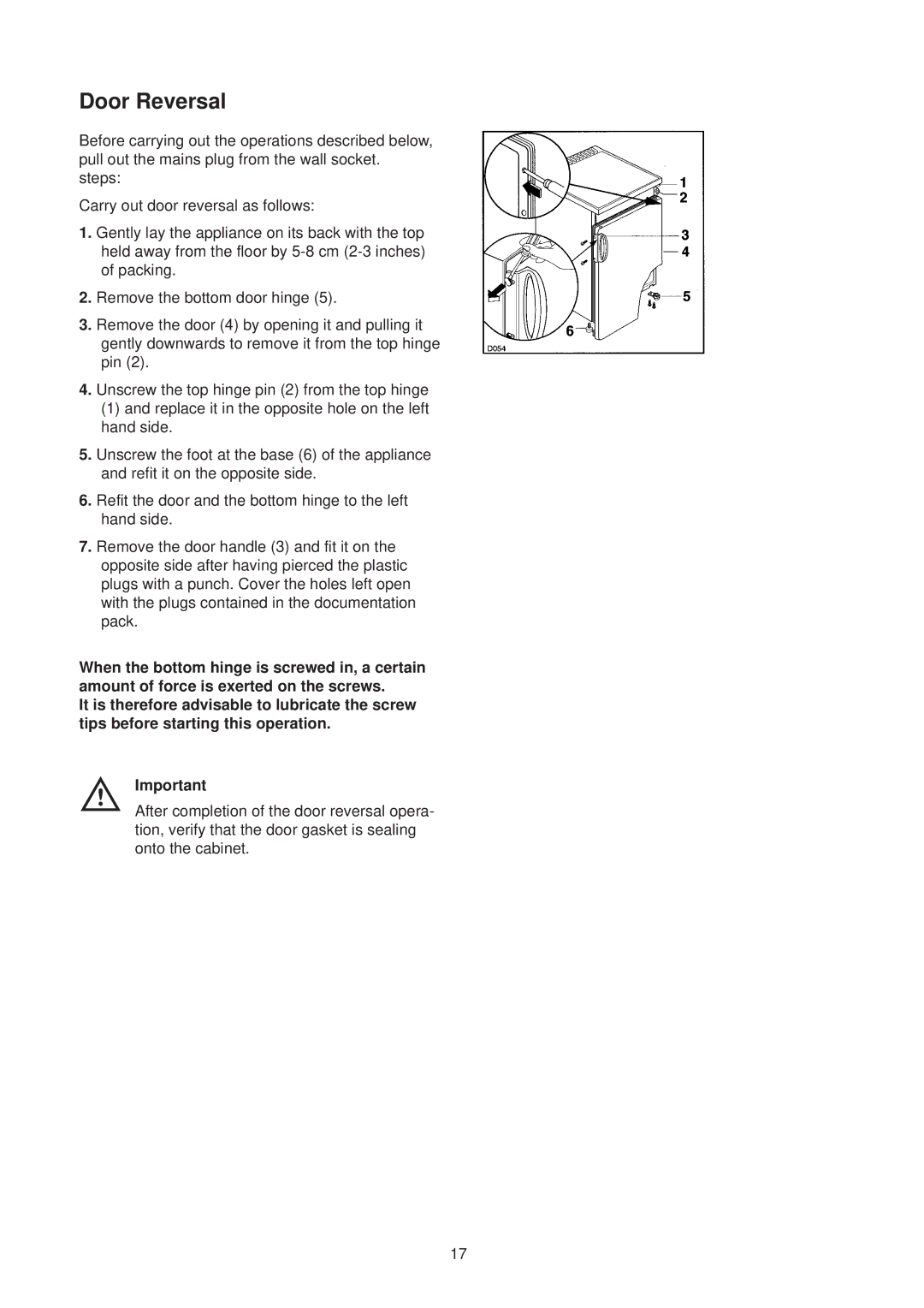 Electrolux ER 6624 manual Door Reversal 