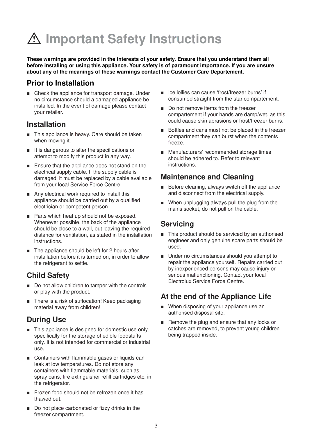 Electrolux ER 6624 manual Important Safety Instructions 