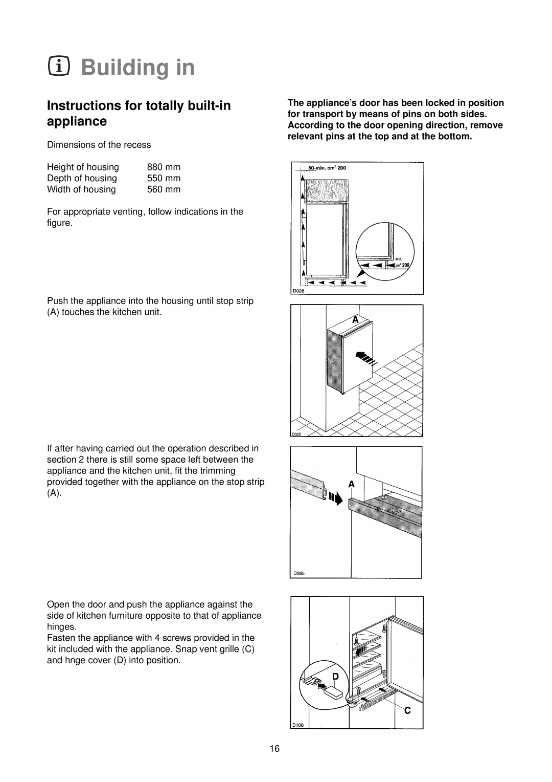 Electrolux ER 6632 manual Building, Instructions for totally built-in appliance 