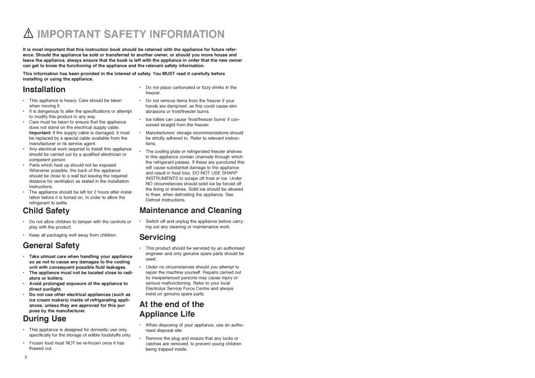 Electrolux ER 7521 B manual Important Safety Information, Installation 