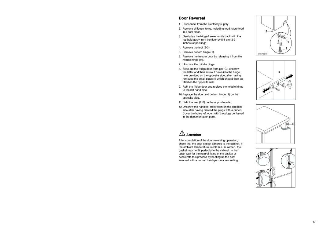 Electrolux ER 7525 B manual Door Reversal 