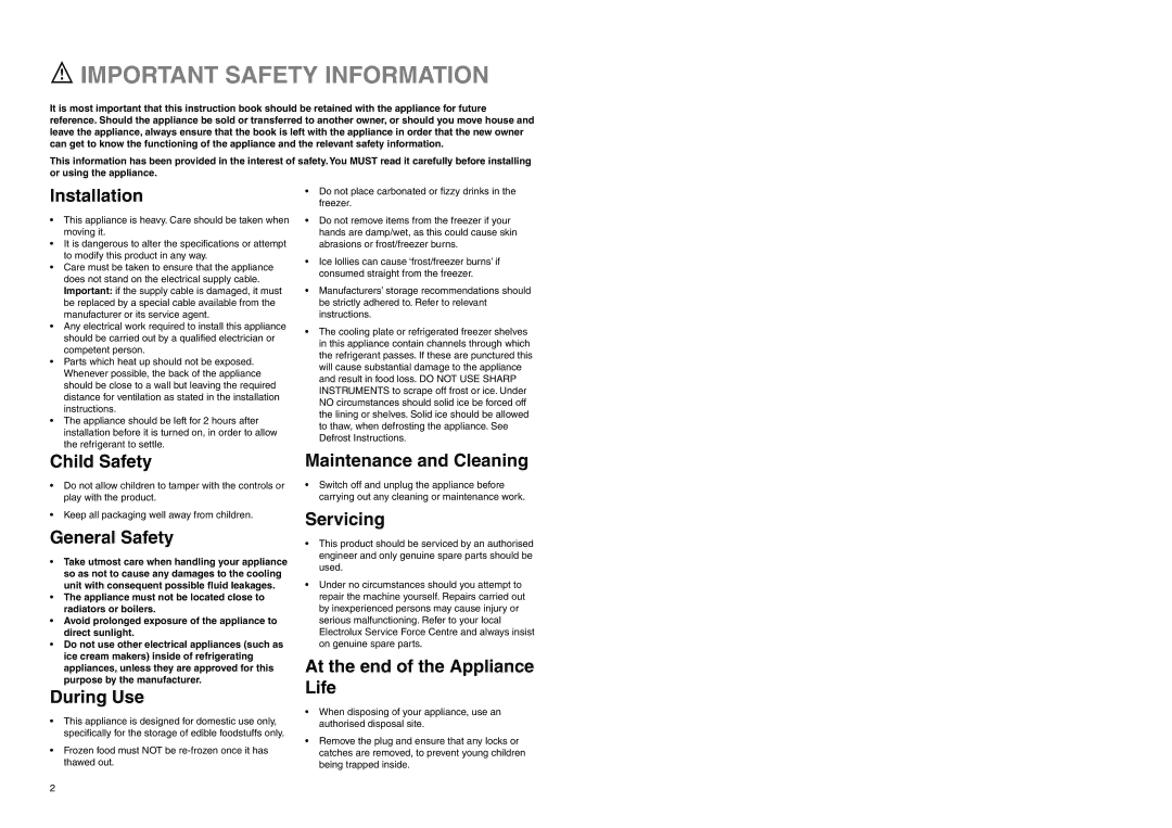 Electrolux ER 7526/1 B manual Important Safety Information, Installation 