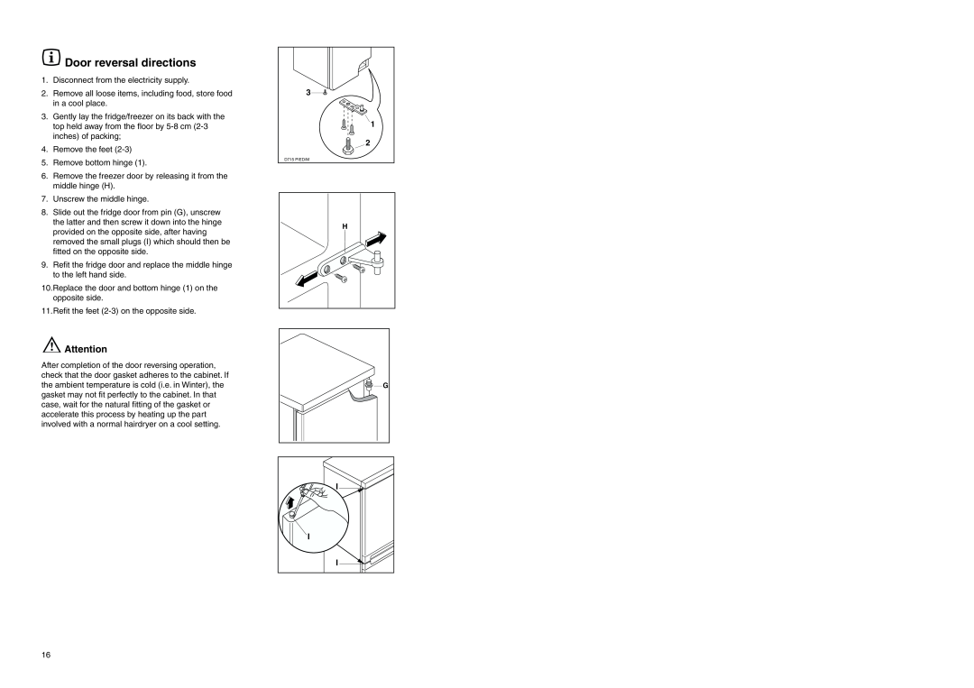 Electrolux ER 7526/1 B manual Door reversal directions 