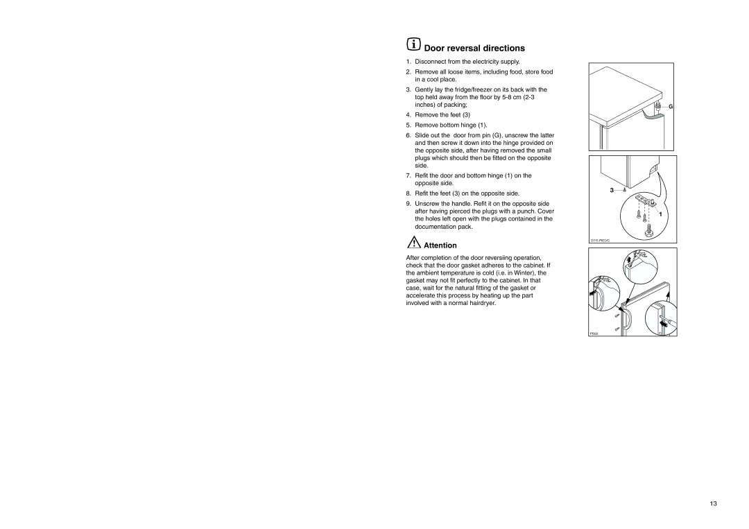 Electrolux ER 7620/1 C manual Door reversal directions 