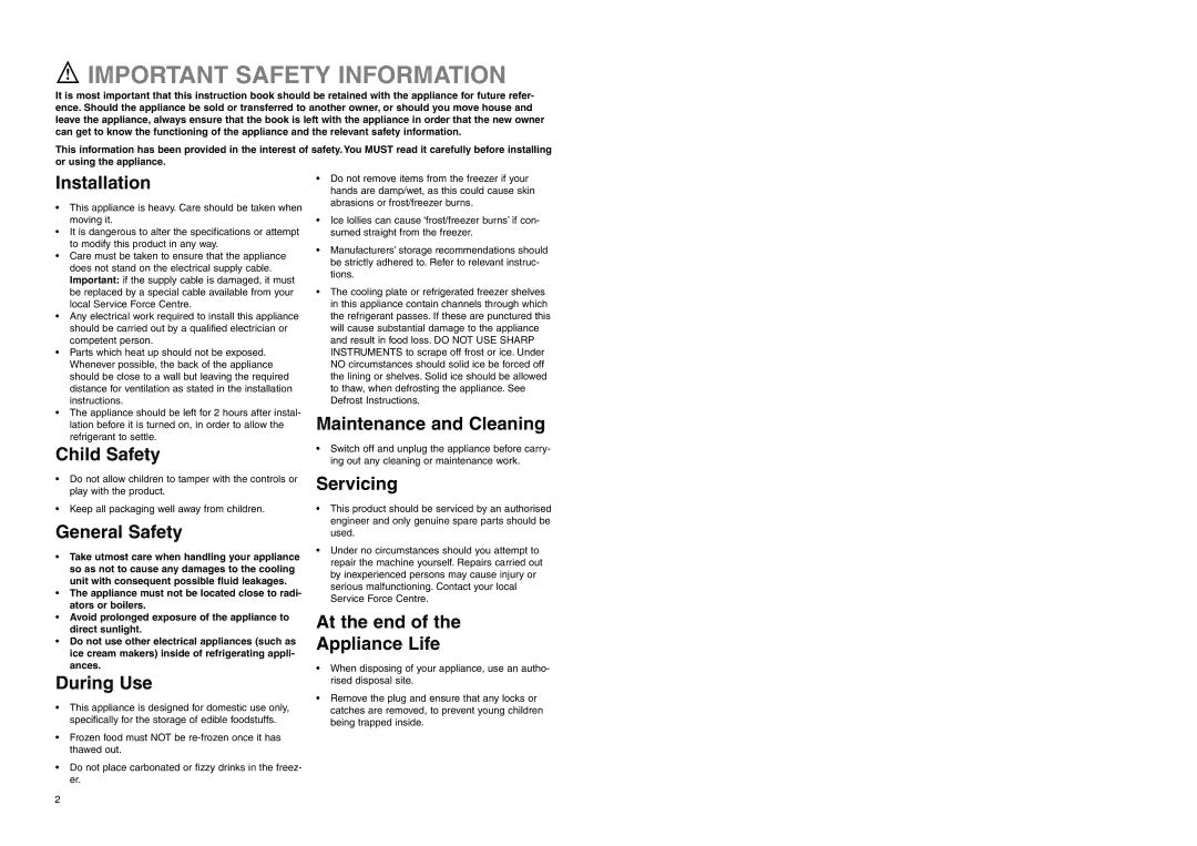 Electrolux ER 7626/1 B manual Important Safety Information, Installation 