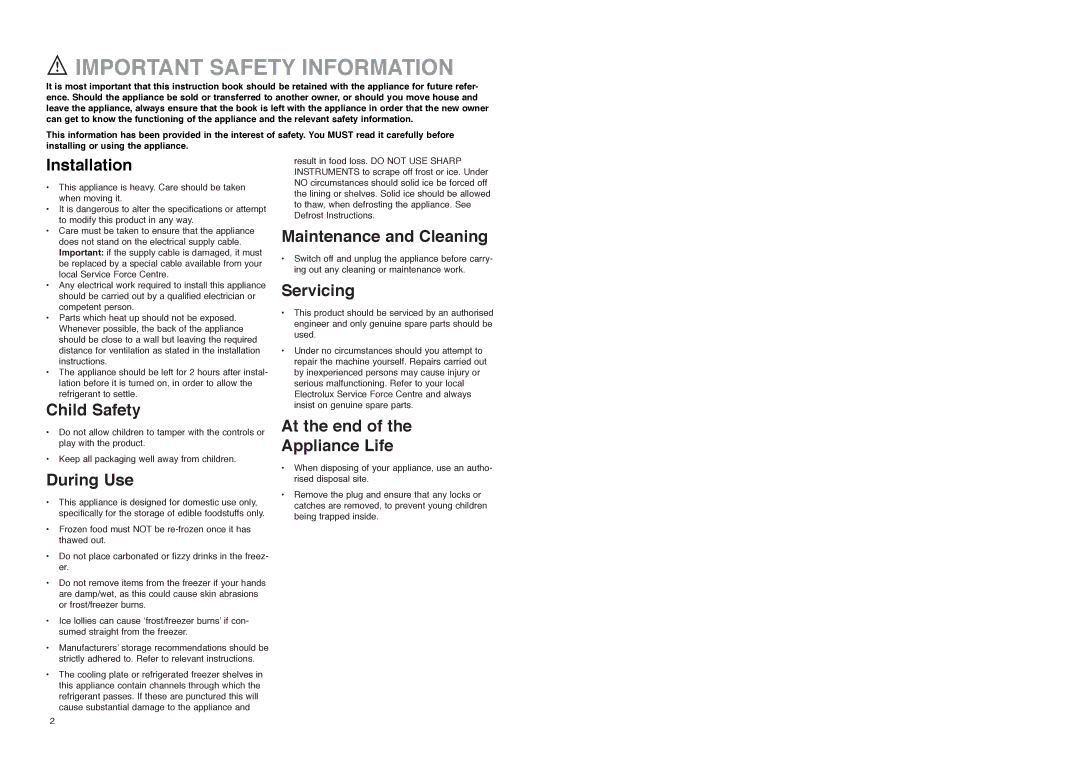 Electrolux ER 7627 BN, ER 7626 B manual Important Safety Information, Installation 