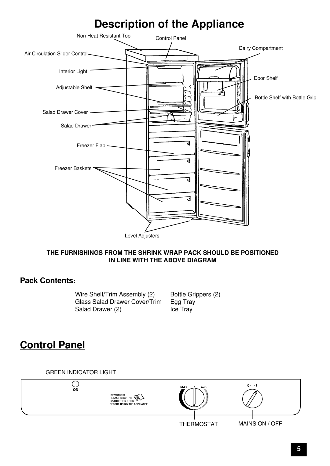 Electrolux ER 7657B, ER 7656B instruction manual Control Panel, Pack Contents 