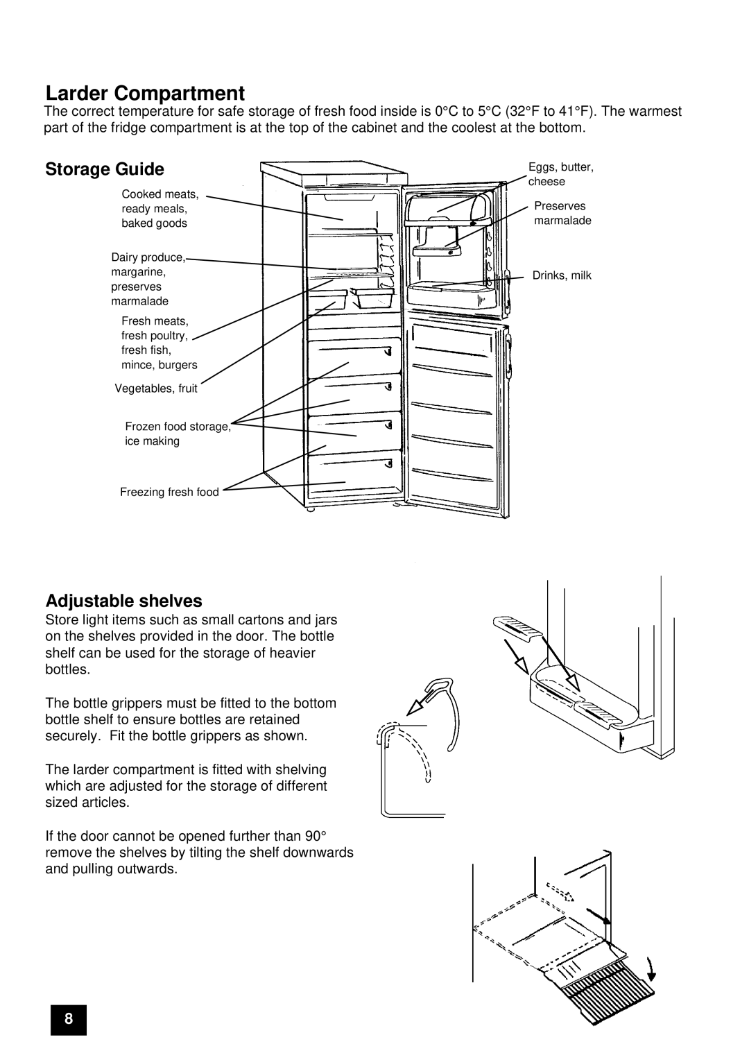 Electrolux ER 7656B, ER 7657B instruction manual Storage Guide, Adjustable shelves 