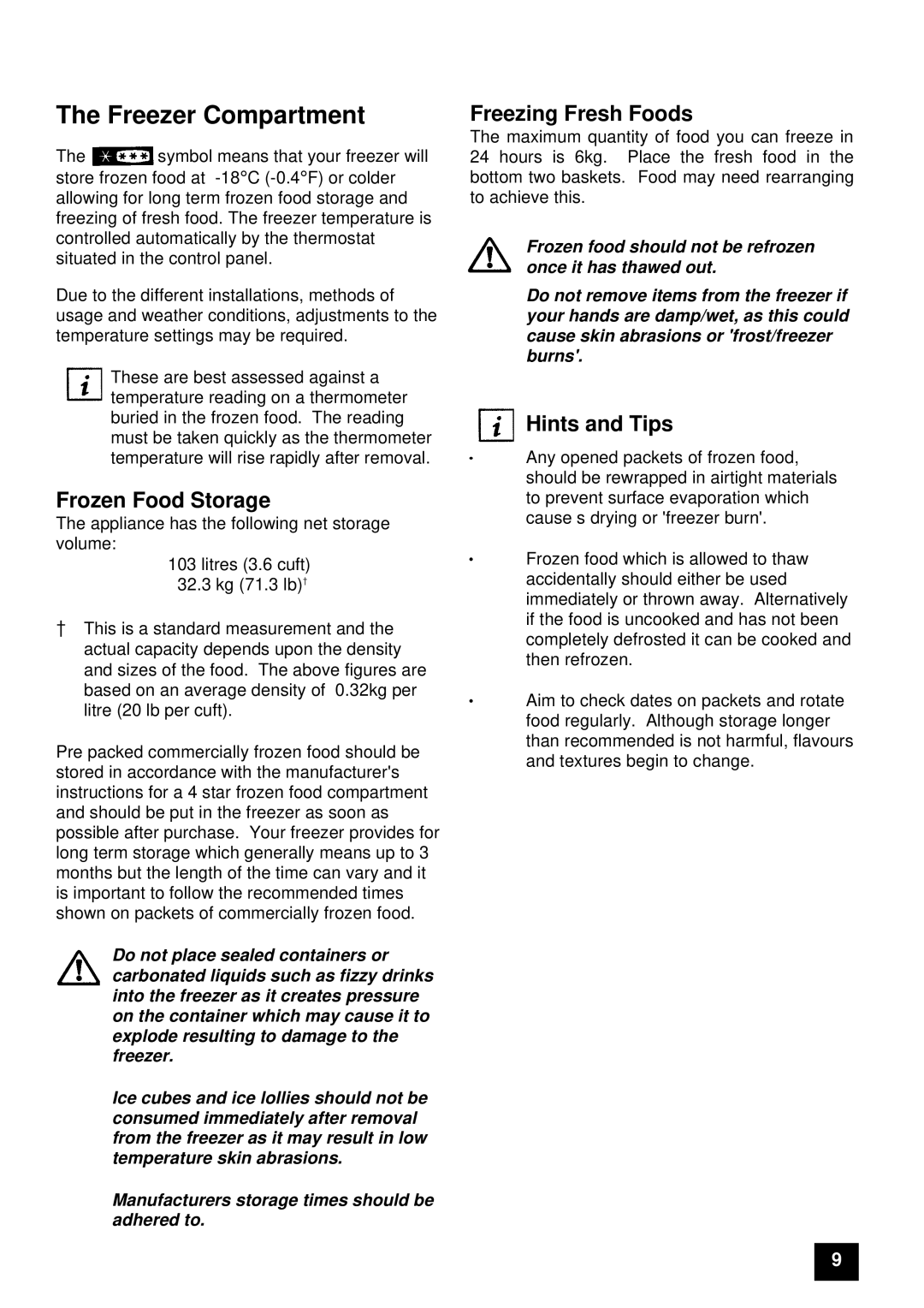 Electrolux ER 7657B, ER 7656B instruction manual Frozen Food Storage, Freezing Fresh Foods 