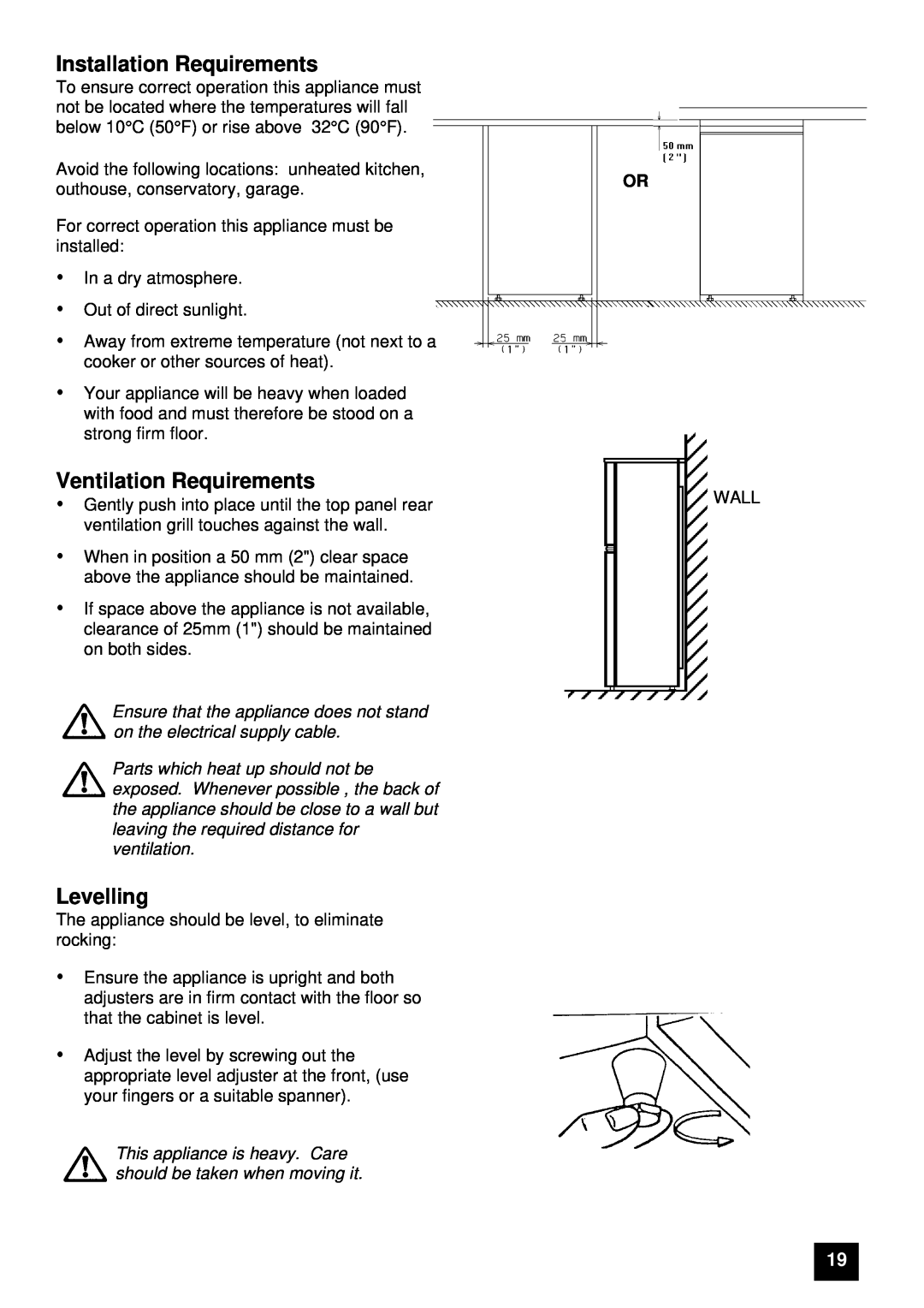 Electrolux ER 7657B, ER 7656B instruction manual Installation Requirements, Ventilation Requirements, Levelling 