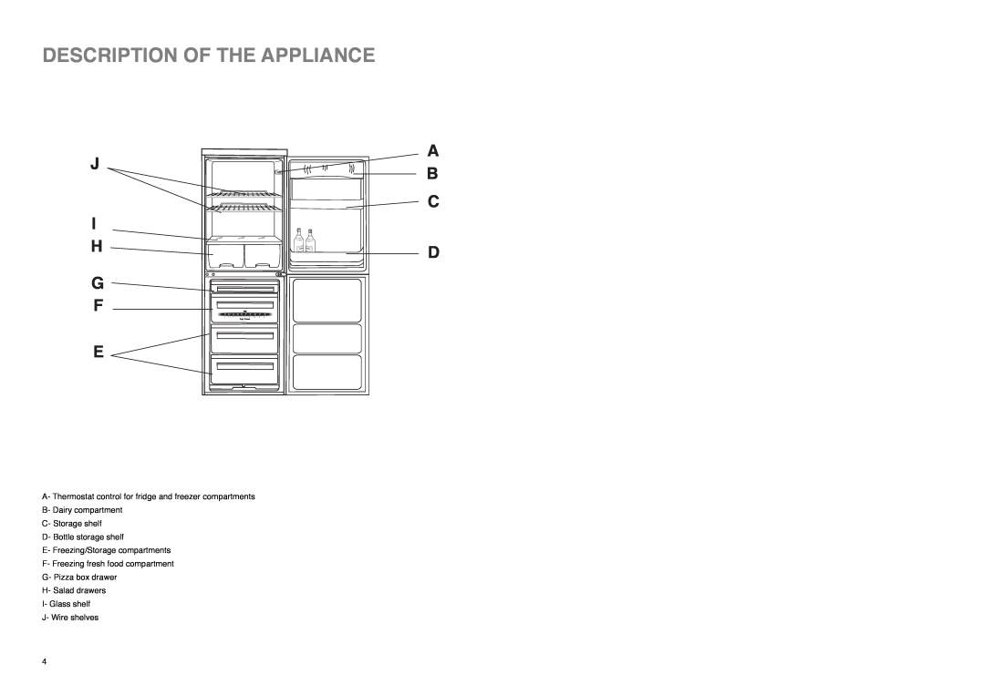 Electrolux ER 7821 B manual Description Of The Appliance, J I H G F, A B C D 