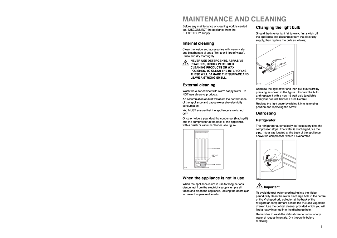 Electrolux ER 7821 B Maintenance And Cleaning, Internal cleaning, External cleaning, When the appliance is not in use 