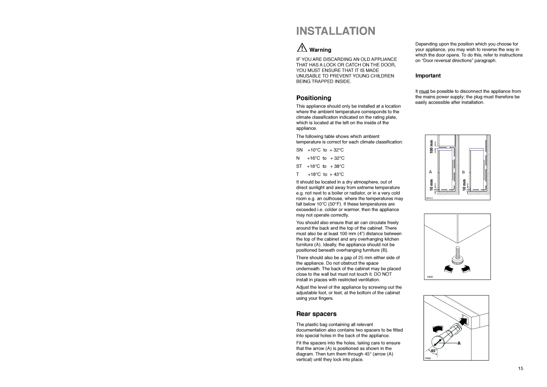 Electrolux ER 7826 B manual Installation, Positioning 