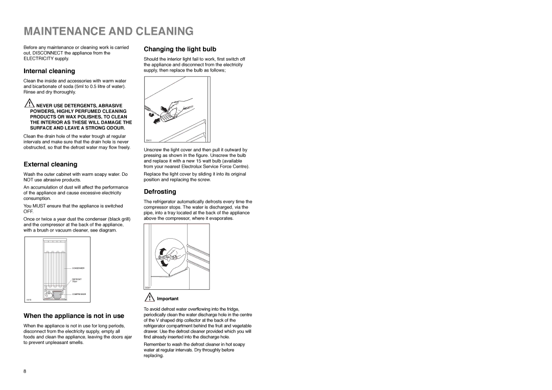 Electrolux ER 7828 C manual Maintenance and Cleaning 