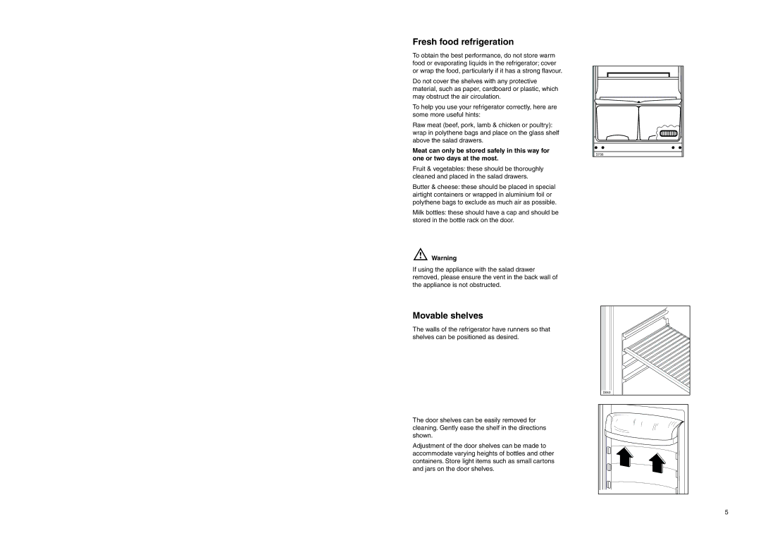 Electrolux ER 7926/1 B manual Fresh food refrigeration, Movable shelves 