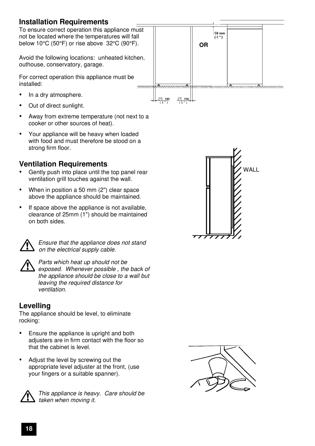 Electrolux ER 7946B, ER 7947B instruction manual Installation Requirements, Ventilation Requirements, Levelling 